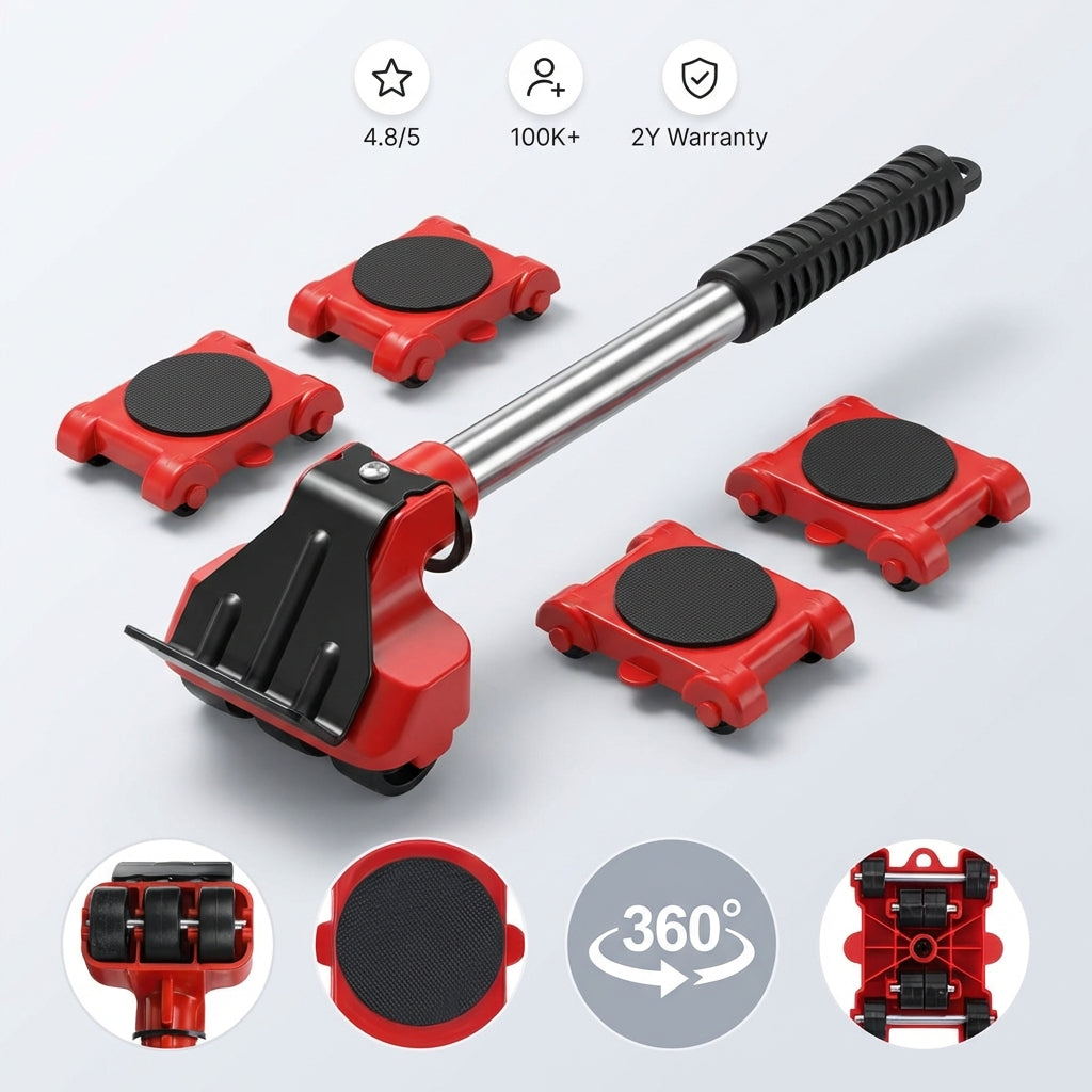 Κιτ ανύψωσης και μετακίνησης επίπλων βαρέως τύπου 4 τεμαχίων - Ανυψώστε μέχρι 150 kg χωρίς κόπο